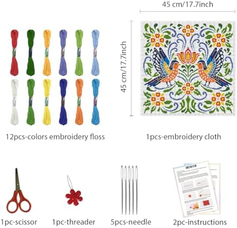 FREEBLOSS 11CT Vector Flowers Stamped Cross Stitch Kits Complete Embroidery Kits with Instruction Cross Stitch Wall Hanging Kit for Needlepoint Adults Wall Art Decoration 18x18in/45x45cm - Image 2