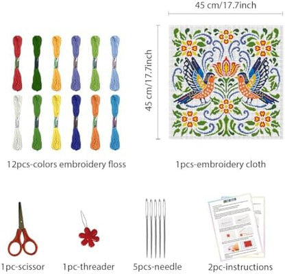 FREEBLOSS 11CT Vector Flowers Stamped Cross Stitch Kits Complete Embroidery Kits with Instruction Cross Stitch Wall Hanging Kit for Needlepoint Adults Wall Art Decoration 18x18in/45x45cm - Image 2