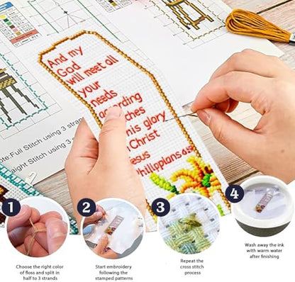 ORIGACH 6 Set Bible Verse Floral Cross Stitch Bookmark Kit for Beginner - Image 4