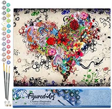 Figured'Art Paint by Numbers for Adults Love Flowers 16"x20" - Craft Art Painting DIY Kit Rolled Canvas Without Frame by FiguredArt