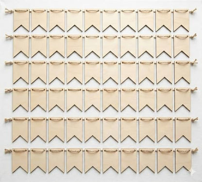 Oojami 50-Pack Unfinished Wood Banner Flags with Twine – Natural Wooden Pennant Ornaments for Crafts, Painting, Wood Burning, and Laser Engraving – Custom Blank Garland Kit for Party & Event Decor - Image 7