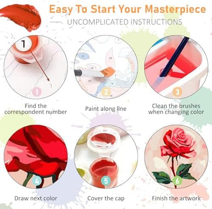 Offito Framed Paint by Numbers Kit for Adults Beginners, Rose Flowers - Image 7