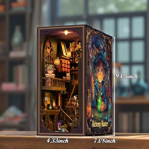 DIY Book Nook Kits, Miniature Magic Pharmacy Building Set, Wooden Mini Dollhouse Kit - Alchemy Master, Bookshelf 3D Wood Puzzle with LED for Adults & Beginners, Ideal Gift for Family and Friends - Image 5