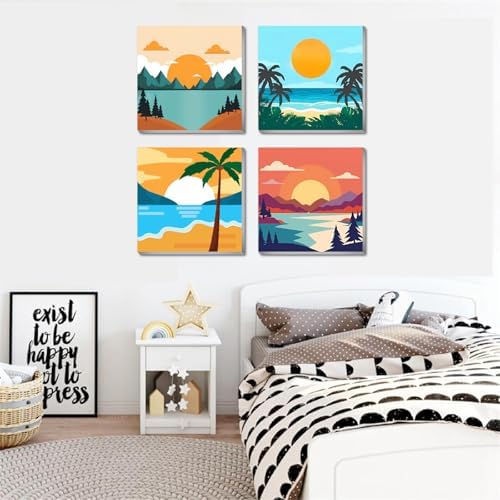 FQOVKYN 4 Framed Landscape DIY Paint by Numbers Kit for Adults Beginner, Sunset Easy Painting by Number with Frame, Acrylic Paint Kit Arts and Crafts for Adults for Decor 8x8inch - Image 5