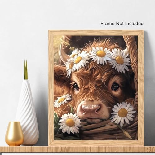 Natuyalo Animals Paint by Numbers Kits for Adults, Baby Cattle in Basket Paint by Numbers Kits, Daisy Flowers Adult Paint by Number Kits on Canvas, Acrylic Painting for Home Wall Decor (16x20 inch) - Image 3
