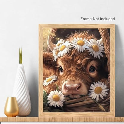Natuyalo Animals Paint by Numbers Kits for Adults, Baby Cattle in Basket Paint by Numbers Kits, Daisy Flowers Adult Paint by Number Kits on Canvas, Acrylic Painting for Home Wall Decor (16x20 inch) - Image 3
