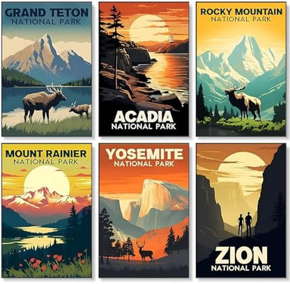 6 Pack Paint by Numbers Kit for Adults Beginner National Park, 8x12 Inch by Fountor
