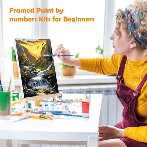 MOGTAA Landscape Paint by Numbers Kit for Adults Beginners with Frame, Sunset Adult Paint by Number Kits on Canvas with Easel, Easy DIY Oil Painting Kits for Home Decor, 8x12in - Image 4