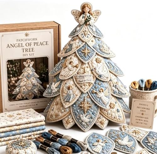 Beginner-Friendly Tree of Faith 3D Quilted Christmas Tree Sewing Kit, DIY Christmas Craft Kit with Fabric & Embroidery Details, Religious Holiday Decor for Adults Handmade Christmas Decoration，#F by Unknown
