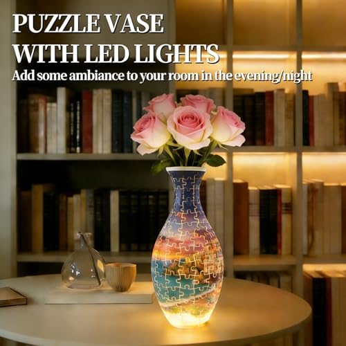 3D Puzzles Vase for Adults, Crafts for Adults, 160 Pieces Plastic DIY Unique Flower Vase with LED Light, House Warming Gift Birthday Gifts for Flower Arrangements and Home Decor for Mom(Sea and House) - Image 2