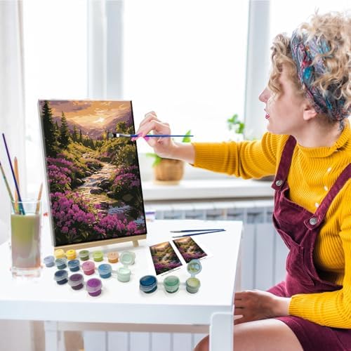 JOOZ Landscape Paint by Number for Adults Beginner with Frame Paint by Number Kits Sunsets on Canvas with Easel DIY Digital Oil Painting for Home Wall Decor Gifts 7.87x11.81 Inch - Image 6