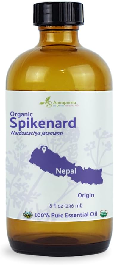 Nature Packaged Organic Spikenard Essential Oil - Direct from Annapurna Aroma Nepal - Steam Distilled - Aceite de Nardo for Aromatherapy, Massage, Diffuser, DIY Candle and Soap Making - 8oz