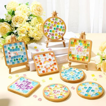 Reallnaive 32 Sets Mosaic Coaster Kit with Glass Tiles,Colorful Style - Image 4