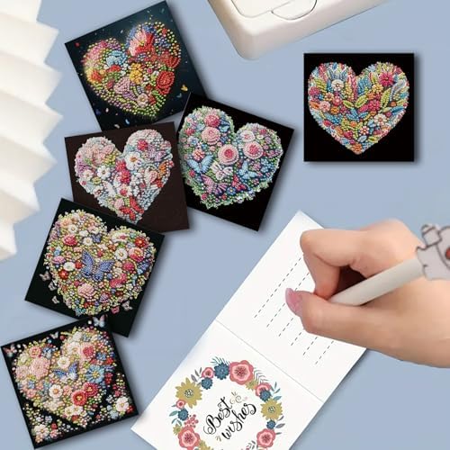 DIY Diamond Greeting Cards Set, 5D DIY Diamond Art Painting Festival Style Greeting Card, DIY Christmas Card Making Kits for Family Friends Handmade Gift-#12-6PC Heart - Image 3