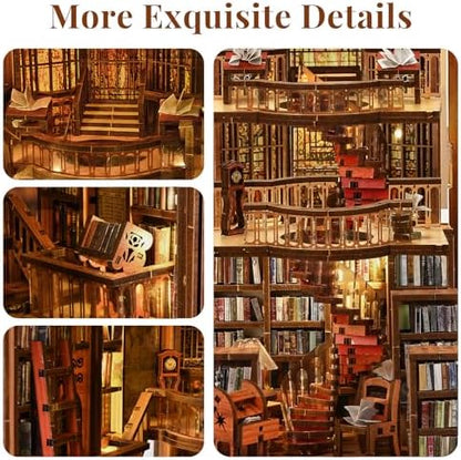 MiniCity Book Nook Kit, DIY Miniature Dollhouse Booknook Kit, 3D Wooden Puzzle Bookend Bookshelf Insert Decor with LED Light for Teens and Adults (Abbey Library) - Image 3