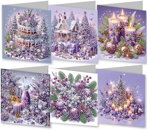 6Pcs Christmas Greeting Card DIY Diamond Art Painting Greeting Cards Blessing Folding Card Kit with White Envelopes Diamond Arts Crafts for Birthday Festival Gift-Purple by BAYUNOESparkDiamondCraft