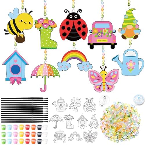 Dunzoom 30 Set Spring Craft Kit Suncatchers Kit DIY Flower Butterfly Suncatchers Kit Make Your Own Paint Sun Catcher Ornaments for Spring Window Art Craft Painting Activity by Dunzoom