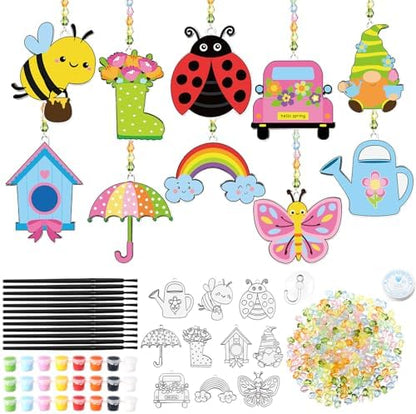 Dunzoom 30 Set Spring Craft Kit Suncatchers Kit DIY Flower Butterfly Suncatchers Kit Make Your Own Paint Sun Catcher Ornaments for Spring Window Art Craft Painting Activity by Dunzoom
