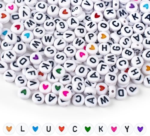 1000PCS Letter Beads, White Alphabet Beads and Colorful Heart Beads by SUTOUG