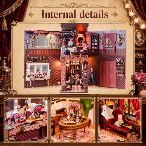 fifijoy DIY Book Nook Kit - Theatre Dressing Room DIY Miniature Dollhouse Booknook Kit for Adults, 3D Wooden Puzzle Bookend Bookshelf Insert Decor, Gift for Family, Friends (with White Light) - Image 3