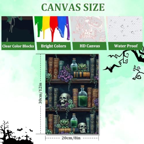 NAIMOER Halloween Paint by Numbers Kits for Adults Beginner with Wooden Framed, Skull Bookshelf Color by Numbers on Canvas Painting Kits for Adults, Easy Paint DIY Acrylic for Home Decor 8X12 Inch - Image 4