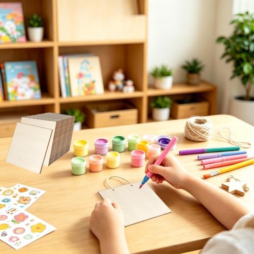 5 Pack 4 Inch Unfinished Wood Pieces for Crafts, Laser Blanks (5, Square) - Image 3