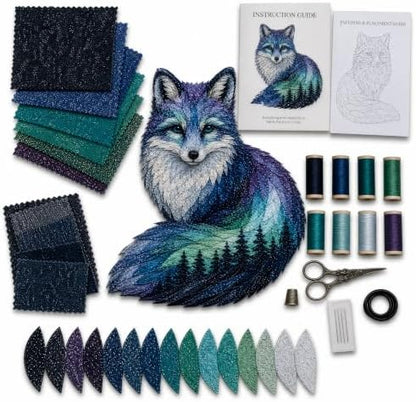 Northern Lights Wildlife DIY Patchwork Kit, Creative Fabric Craft Sewing Kit for Adults, Handmade Home Decor Project, Relaxing DIY Art Activity, Unique Gift for Craft Lovers by Unknown