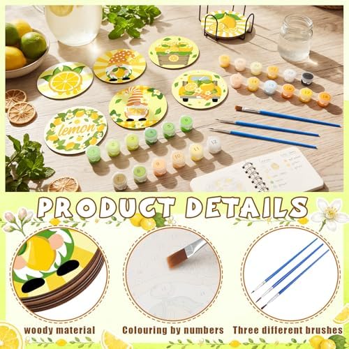 Reallnaive 8 Pcs Lemon Paint by Numbers Kit for Adults Wooden Coasters - Image 4