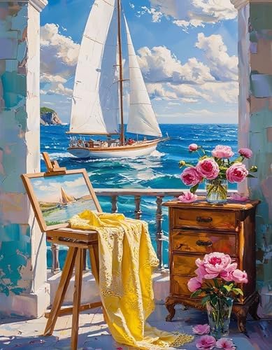 cupmod Sea Scenery Paint by Numbers Kit for Adults,Flower Adult Paint by Number Kits on Canvas, DIY Acrylic Oil Number Painting Kits for Adults, Perfect for Gift Home Decor 16x20inch by Cupmod