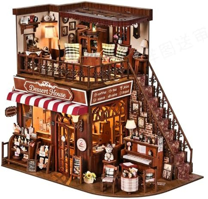 DIY Miniature House Kit, Dollhouse Fantastic Corner Shop for Adults to Build, Birthday/Christmas Day Gift for Family and Friends, Prefab Tiny Home with LED Lights,Corner Dessert House by DROICC