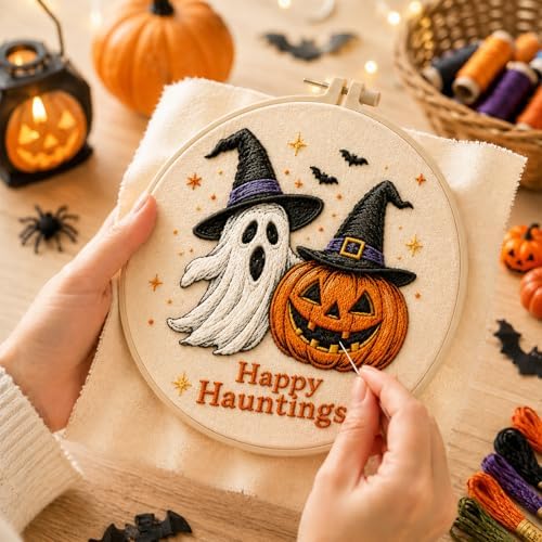 DIYDeligths Halloween Embroidery Kit for Beginners Adults Hand Needlepoint Craft Complete Featuring Pre Printed Pattern 7.87in Hoop Needles Threads and Guide for Craft Lovers (Ghost) - Image 6