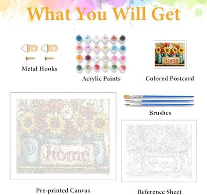 Paint by Numbers Kit for Adults, Sunflower & Home Design, 16x20 Inch - Image 5