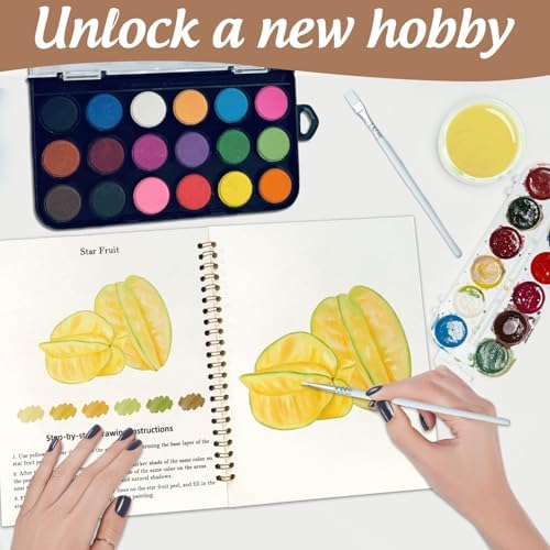 Watercolor Workbook, Water Coloring Book, 12 Different Patterns of Original DIY Designs, 18 Colors Watercolor Paint Set, Beginner-Friendly Watercolor Workbooks (Fruits), Perfect Gifts for Adults - Image 5