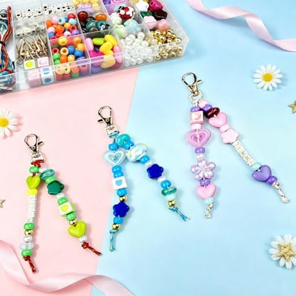 NCIWAN 421PCS Beaded Keychain Making Kit for Girls, Rainbow Smiley Face & Letter Beads for DIY Craft Jewelry Making, Preppy Bag Charm & Phone Lanyard Supplies, Friendship Bracelet Kit for Kids Teens - Image 4