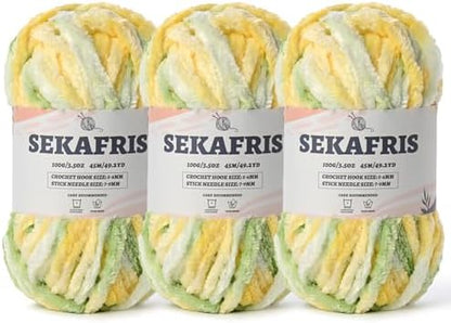 Chenille Velvet Soft Yarn Greenish Yellow 3 Pack by Sekafris