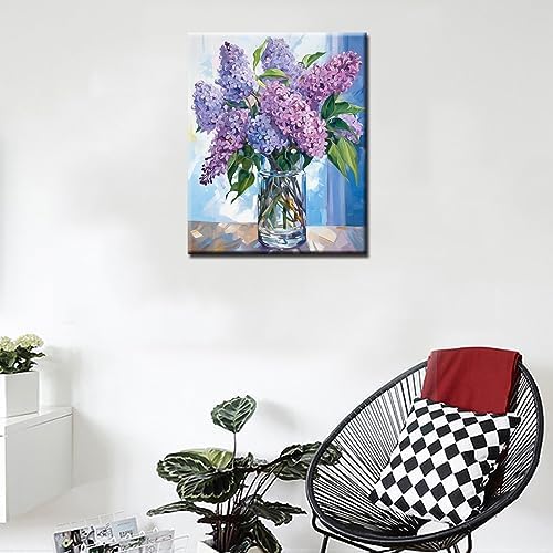 Tucocoo Paint by Number Blue Lilac in a Glass Vase Flowers DIY Painting On Canvas with Brushes Acrylic Paints Graffiti Paint by Numbers for Adults Kids Students Beginner 16x20 Inch（Without Frame） - Image 3