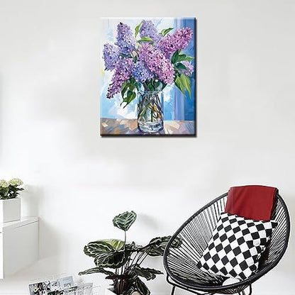 Tucocoo Paint by Number Blue Lilac in a Glass Vase Flowers DIY Painting On Canvas with Brushes Acrylic Paints Graffiti Paint by Numbers for Adults Kids Students Beginner 16x20 Inch（DIY Frame） - Image 3