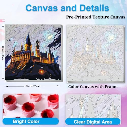 Artunion Framed Paint by Numbers Kit for Adults Beginners & Kids Ages 8-12,Magic Castle Paint by Number with Frame,Starry Night Paint by Numbers Kit on Canvas 10 * 10 Inch Without Easel - Image 3