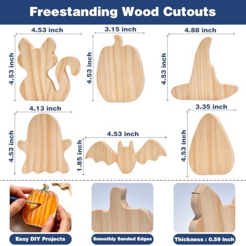 Halloween Wooden Painting Kit, 6 DIY Paintable Wood Cutouts Ornaments - Image 4