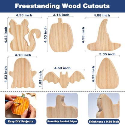 Halloween Wooden Painting Kit, 6 DIY Paintable Wood Cutouts Ornaments - Image 4