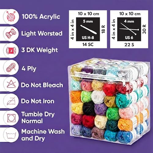 CRAFTISS 60 of 20g/0.7Oz Acrylic Yarn Mini Skeins - 2600 Yards of Soft Yarn for Crocheting and Knitting Craft Project, Assorted Starter Crochet Bulk Kit for Adults and Kids - Image 4