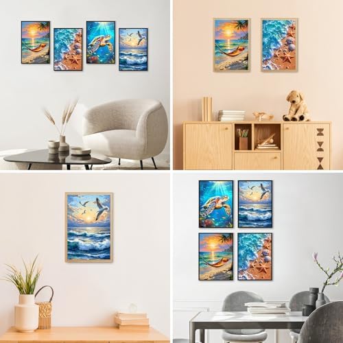 GEEHEIY 4 Pack Framed Paint by Numbers Kit for Adults, Beach, 8 x 12 Inch - Image 7