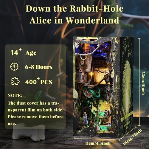 DIY Book Nook Kit, Alice Down The Rabbit Hole Miniature House Kit with LED - Image 2