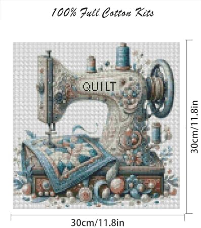 Sewing Machine Stamped Cross Stitch Kits - Vintage Sewing Machine Counted Cross Stitch Kits for Adults, Needlepoint Cross-Stitch Patterns Dimensions Needlecrafts Embroidery Kits 13.7x13.7 Inches - Image 2