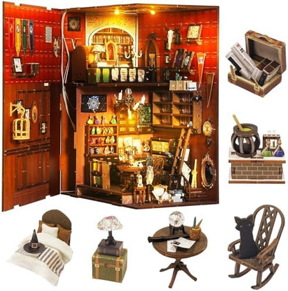 Book Nook Kit DIY Magic Lab 3D Puzzle Wooden Dollhouse with LED Lights by Lycidae