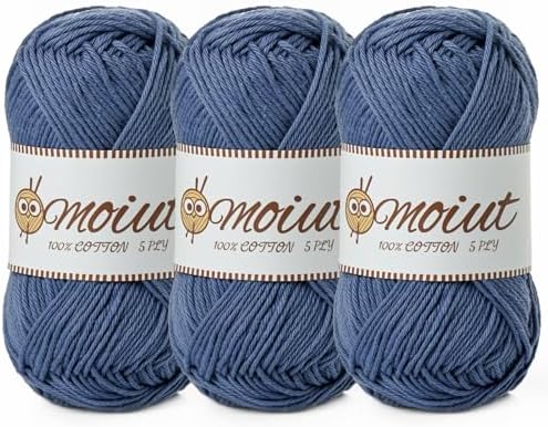 3 Pack Cotton Yarn for Crocheting, Baby Yarn for Crocheting Soft, 393yds / 5.29oz Fluffy Amigurumi Crochet Yarn, 5 Ply 100% Milk Cotton Yarn for Puzzle、Socks、Clothes(3 Denim Blue) by OMoiut