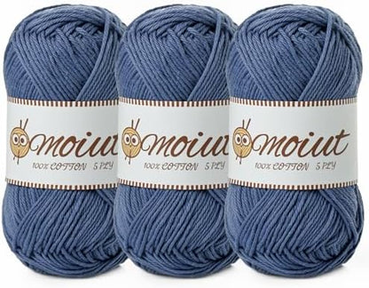 3 Pack Cotton Yarn for Crocheting, Baby Yarn for Crocheting Soft, 393yds / 5.29oz Fluffy Amigurumi Crochet Yarn, 5 Ply 100% Milk Cotton Yarn for Puzzle、Socks、Clothes(3 Denim Blue) by OMoiut
