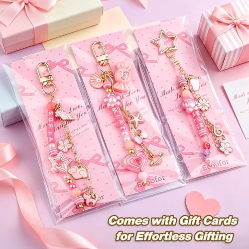 Ecoofor 707 Pcs Lip Gloss Beaded Keychain Making Kits, Pink DIY Bag Charm Kit, 78.8 Inch Chains, Key Chain Hooks, Jump Rings, Lobster Clasps, 452 Charms & Letter Beads, Tools & Gift Bags - Image 3