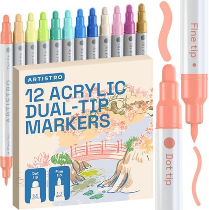 ARTISTRO Pastel Dual-Tip Acrylic Paint Marker Pens - Set of 12 by ARTISTRO