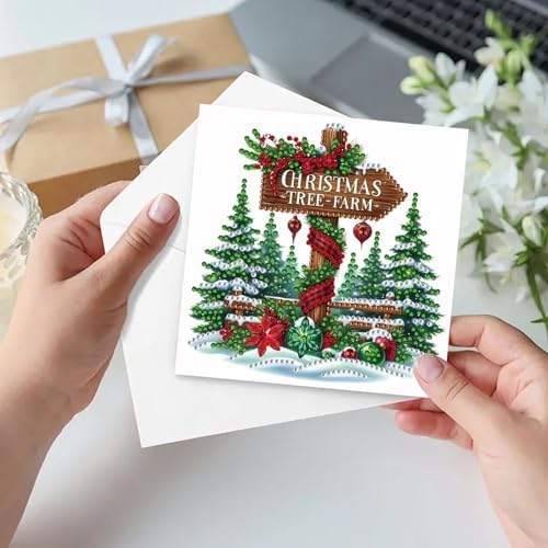 6Pcs Christmas Greeting Card DIY Diamond Art Painting Greeting Cards Blessing Folding Card Kit with White Envelopes Diamond Arts Crafts for Birthday Festival Gift-Christmas02 - Image 7